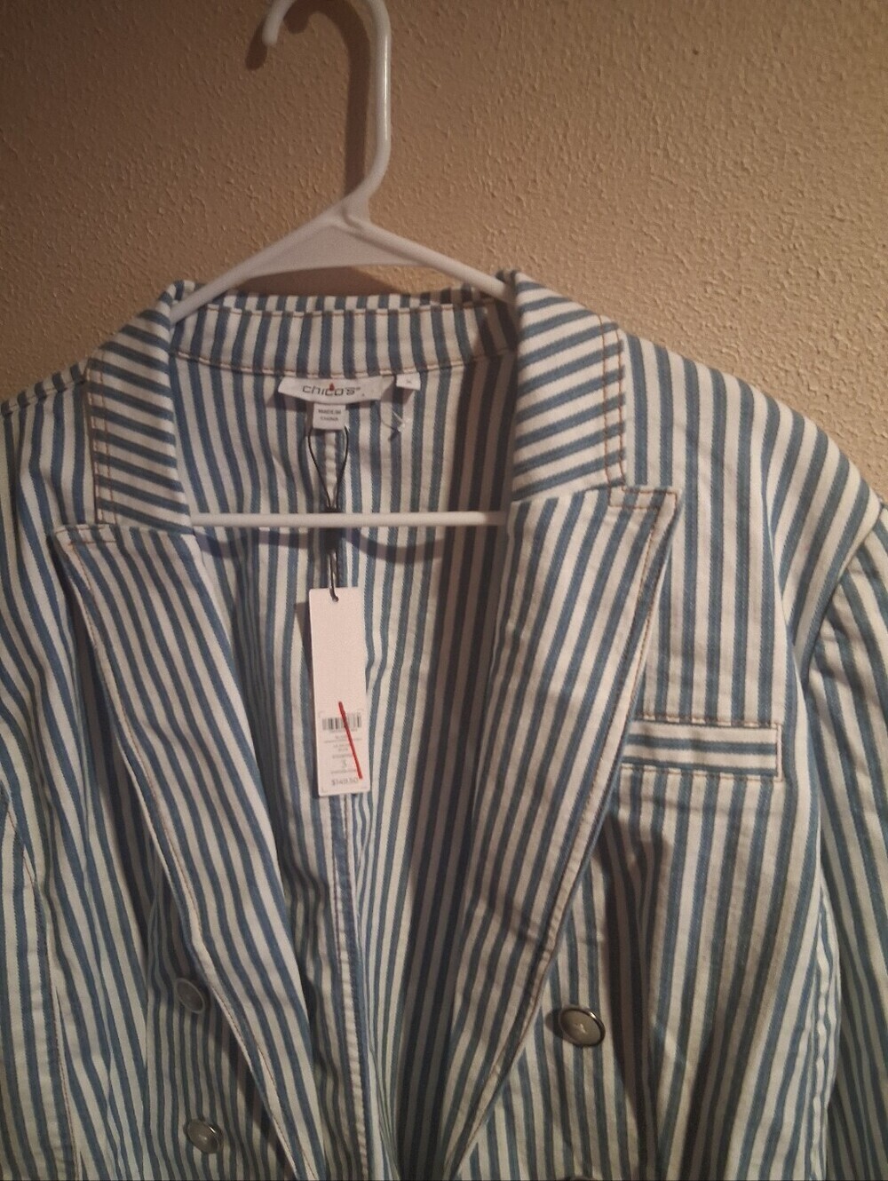 Chico's NWT Mercado Stripe Denim Blazer Nautical Blue White 3/16 - Picture 4 of 7